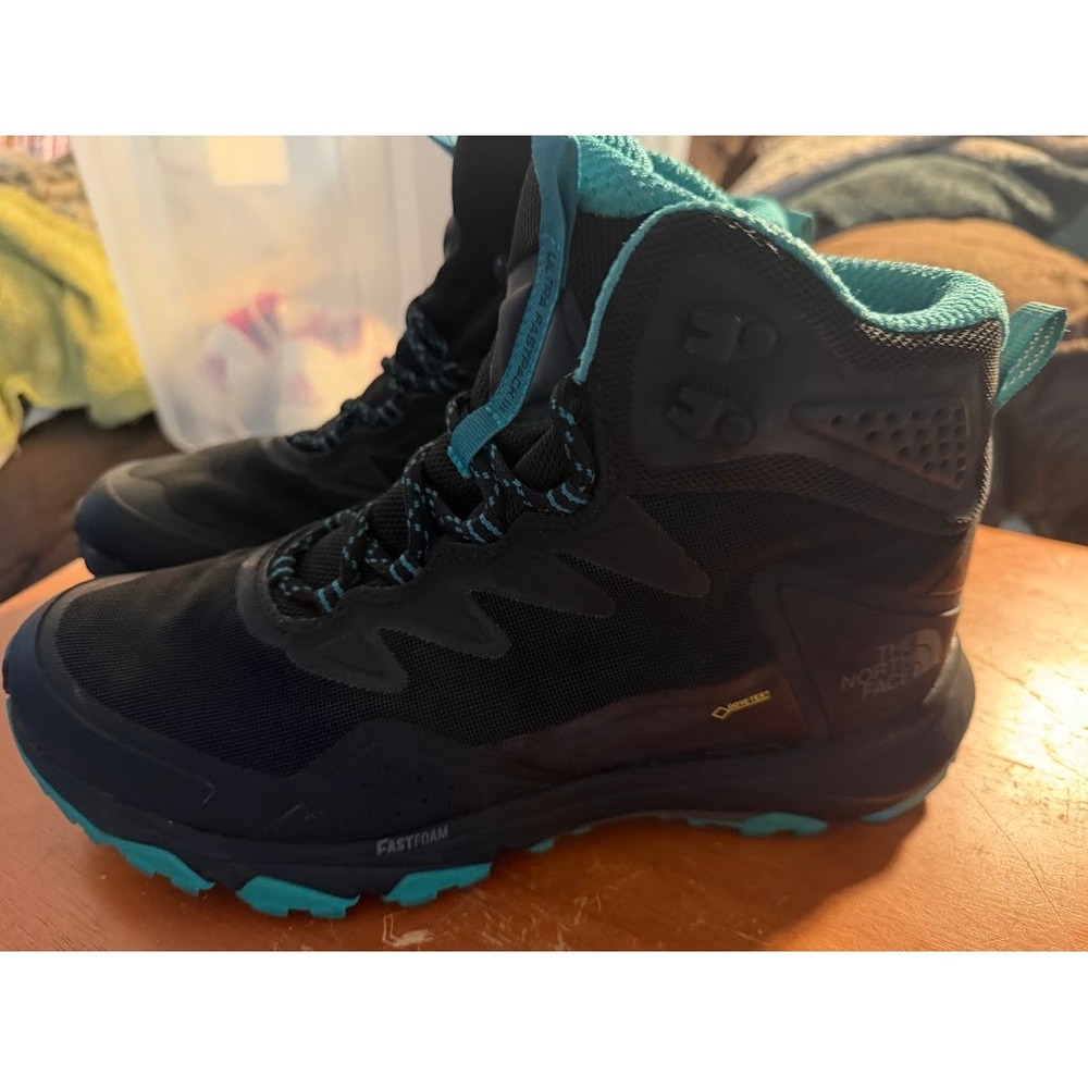 The North Face Ultra Fastpack III Mid GTX Hiking Boots Black Teal Womens 10.5